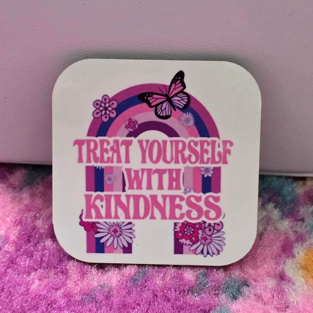 Treat Yourself with Kindness Rainbow Handmade Square Refrigerator Magnet
